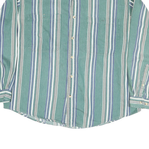 CROSS BASICS Mens Green & Blue Striped Cotton Blend Shirt XL Casual Long Sleeve - Picture 5 of 6
