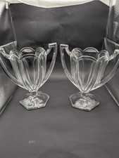 Pair Of Davidson Art Deco Clear Glass Chippendale Trophy Vases