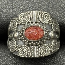 New Condition Sterling Silver Coral Bali Style Size 7