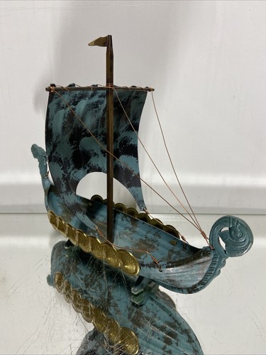 VTG. MCM Brass VIKING Long SHIP Coat of Arms Copenhagen Denmark 9 1/2" - Picture 8 of 16