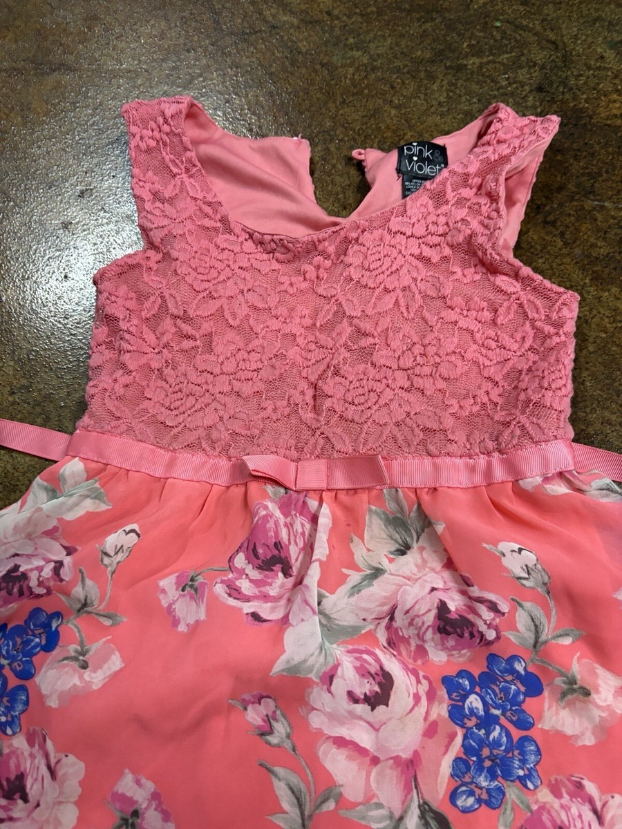 pink and violet brand dresses Pink & Violet Girls Sleeveless Party Lace Dress Size 6 Pink Floral
