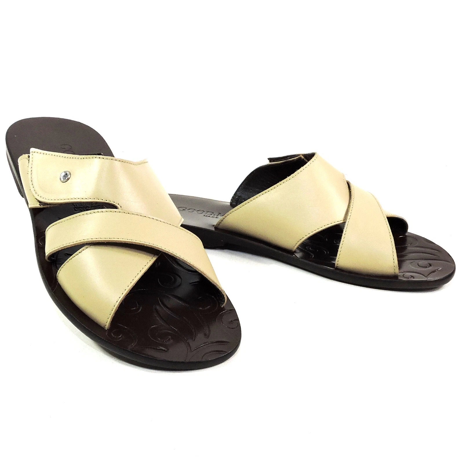 GOODMAN 🇮🇹 MEN'S SOFT BEIGE LEATHER COMFORT SUMMER FLAT SANDALS