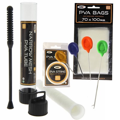 Carp Fishing Tackle PVA Set 25mm Mesh 7M String And Bags and Baiting Needles NGT