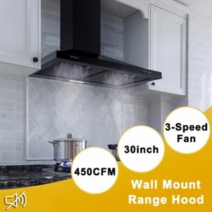 Hotte de protection murale 30 Acier inoxydable noir de pouce 450CFM Évent convertible Nouveau