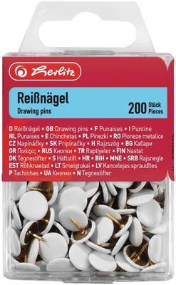 Herlitz Reißnagel Rund, Kunststoffummanteltes Metall, 200 Stück in Hängebox, Wei