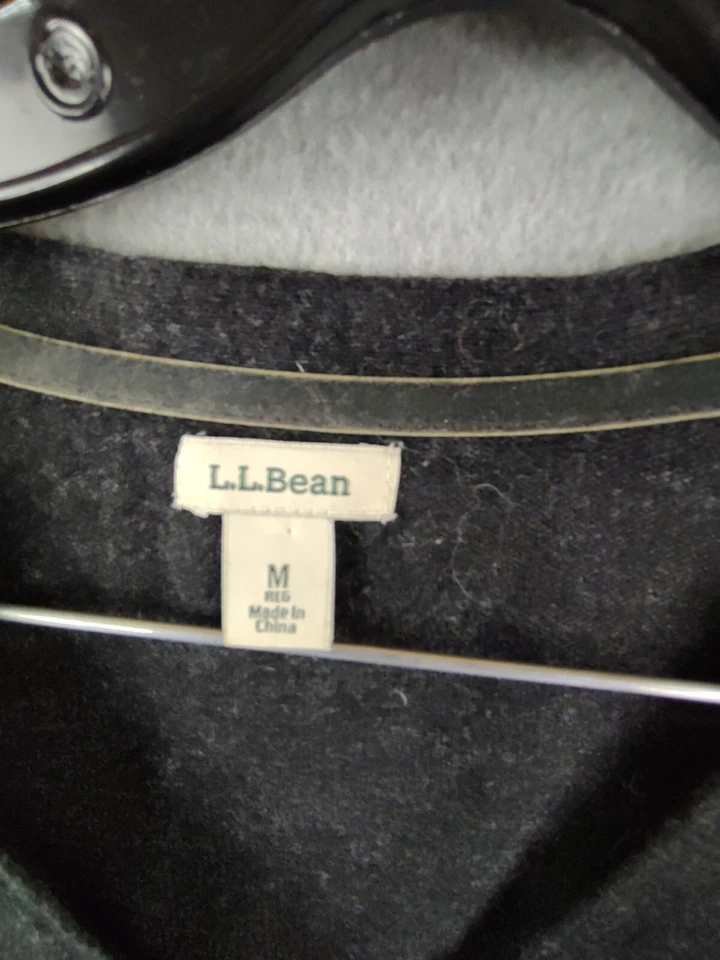 LL Bean Womens Sweater Medium Black Cardigan Lambswool Angora Cashmere Cabincore - Image 2 of 4