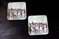 "Untersetzer - 2 StüCk - \" FröHliche Katzen \" - 10 X 10 Cm - 4 Katzen"
