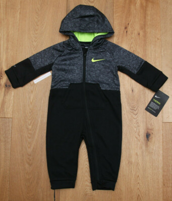 Nike Baby Boy Hooded Coverall Charcoal Gray, Black Volt Therma  DRI-FIT