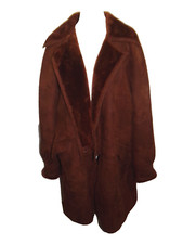 Jean Guise Women's Size 8 Genuine Lamb Skin Suede Leather Fur Lined Brown Coat