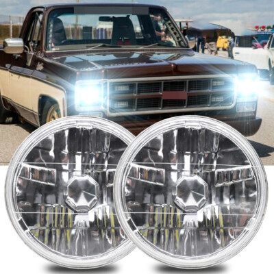 For GMC C15 C25 C35 1975-1978 2X Round LED Headlights Hi-Lo Beam DRL Angel Eyes
