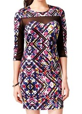 Material Girl Dress Junior Womens  XL Multicolor Mesh Sleeve Above Knee Stretch