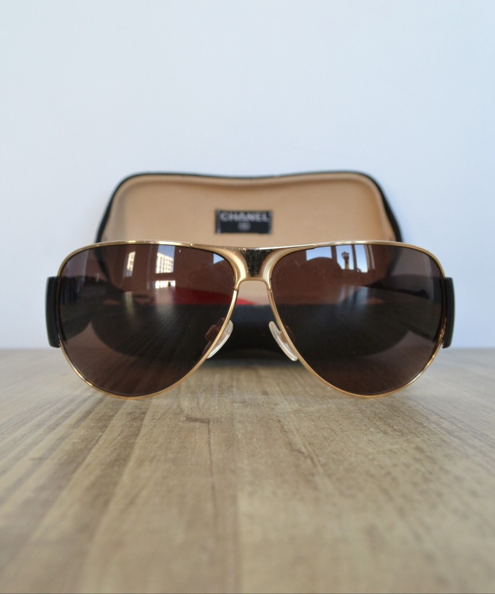 Vintage CHANEL Sunglasses Logo CC Glasses Black Golden Brown 4153