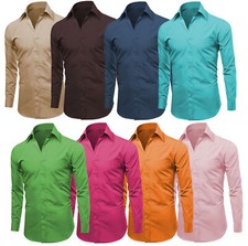 Men's Designer Long Sleeve Solid Button Up Casual Regular Fit Dress Shirt