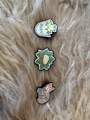 Authentic Gucci Pin Brooch Set of 3 Cat, Chick and Grass New In