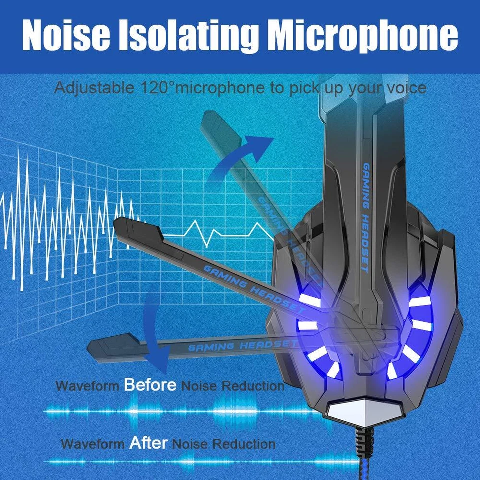 Bengoo G9000 Blue Gaming Headset Multi Platform With Led Noise Isolating Mic - Image 4 of 4