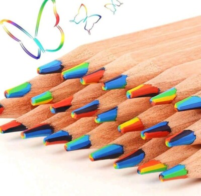 Rainbow Colored Pencils Set of 12 Unsharpened Wood Mixed Colors Creative Design