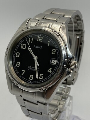 AdinA Oceaneer Men s Black Date Dial Swiss Made YS-14-97 Satinless Steel Watch