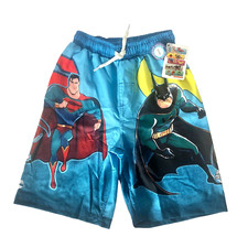 Batman Superman Boys Character Swim Trunks Shorts Blue UV 50 Size 7 NWT