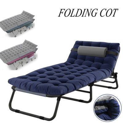 Adults Heavy Duty Folding Camping Cot Portable 4-Fold Adjustable Folding Cot&Mat