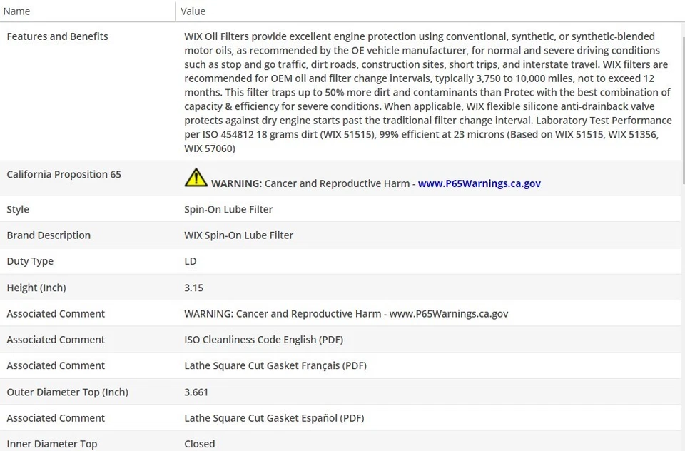 Engine OEM Oil Filter WIX for ISUZU TROOPER 1984-1985 L4-1.9L - Image 3 of 4