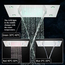 Chrome LED Rainfall Waterfall Shower Head with Remote Control Ceiling Mounted