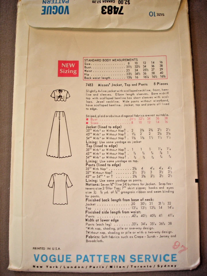 1970's Mod Bold Hippie VOGUE 7483 Pattern for Misses Pants, Tops ~ Sz 10 ~ UNCUT - Image 2 of 3