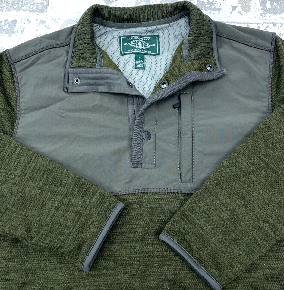 GH Bass Sweater Men Medium Green Pullover Snap T Sweatshirt Performance Olive - Image 2 of 4
