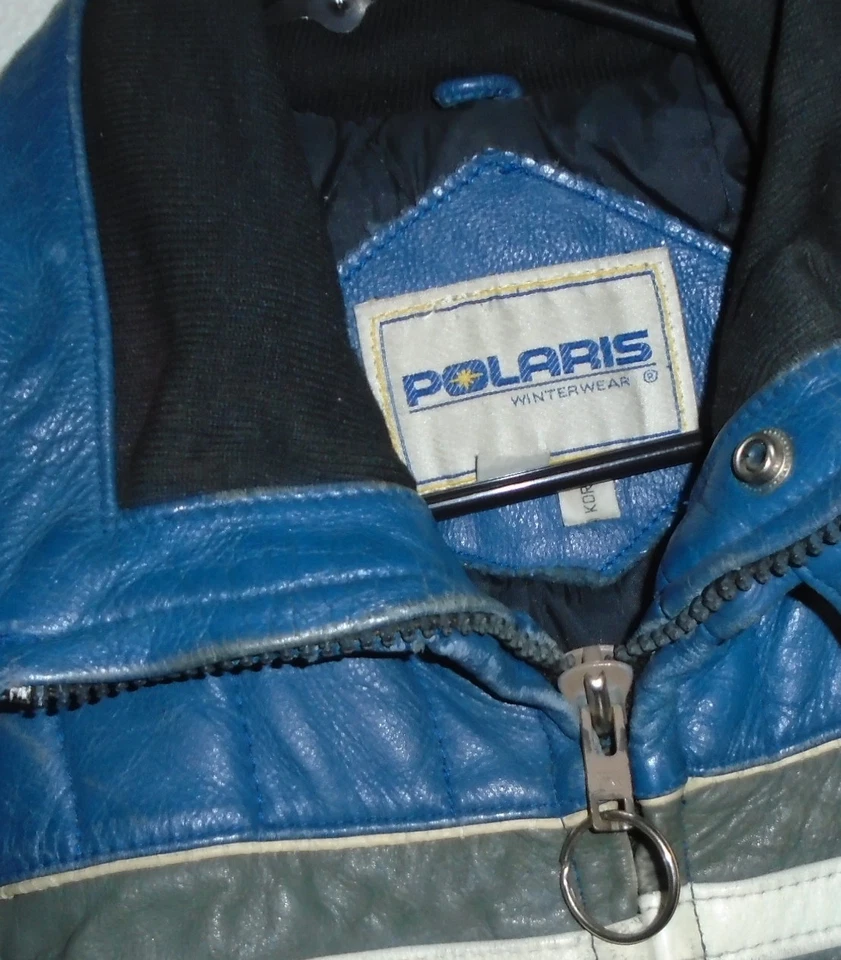 Vintage Leather Polaris Bomber Racing Jacket MEN'S L SNOWMOBILE Blue - Image 3 of 4