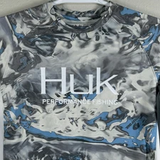 Huk Performance Fishing Shirt Mens S Long Sleeve Hydro Camo Mesh Side Panels