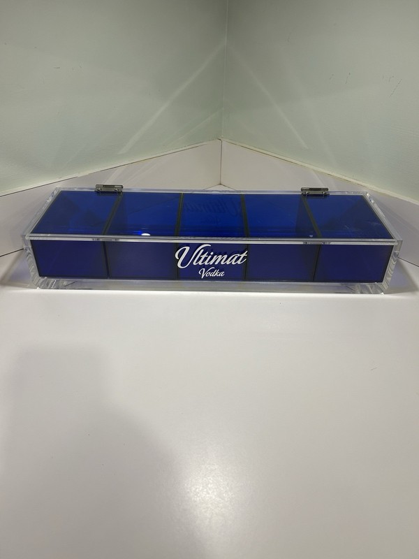 Ultimat Vodka Heavy Acrylic Bar Garnish Caddy w/ Hinged Lid Blue Insert 7lb Prom