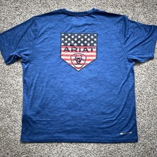 Ariat Tek Men  s XL Shirt Blue American Flag Short Sleeve Active Performance USA