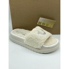 True Religion Lamia Fuzzy Chunky Bling Slides Women s 7 New w/o Box White