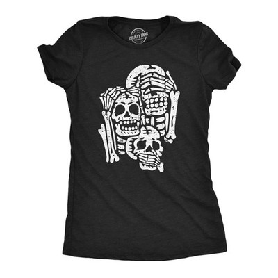 Womens Three Wise Skeletons T Shirt Funny Spooky Halloween Party Joke Tee for