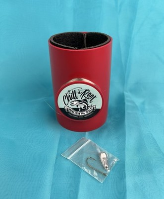 Chill-N-Reel Fishing Can Cooler Kit Hard Shell Drink Koozie Crimson Red NEW
