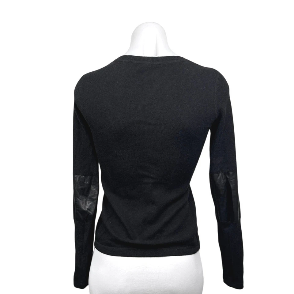 Suéter Top Tommy Hilfiger Negro Cuero Cachemir Borde Manga Larga XS Foto 2 de 4