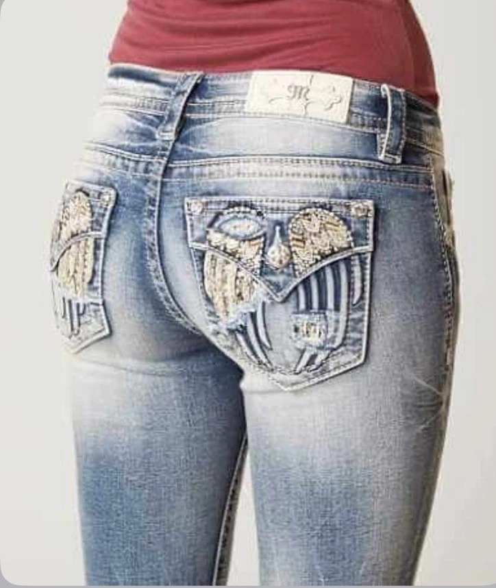 Miss Me Women's Light/Medium Skinny Jeans Size 27 Low Rise Embellished Denim