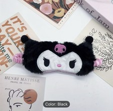Kawaii Black Plush Sleep Cute Cartoon Eye Cover Soft Fluffy Blackout Mask Kids