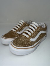 Vans Kids Old Skool Gold Glitter Low Top Slip On Sneaker Shoes Size 10.5