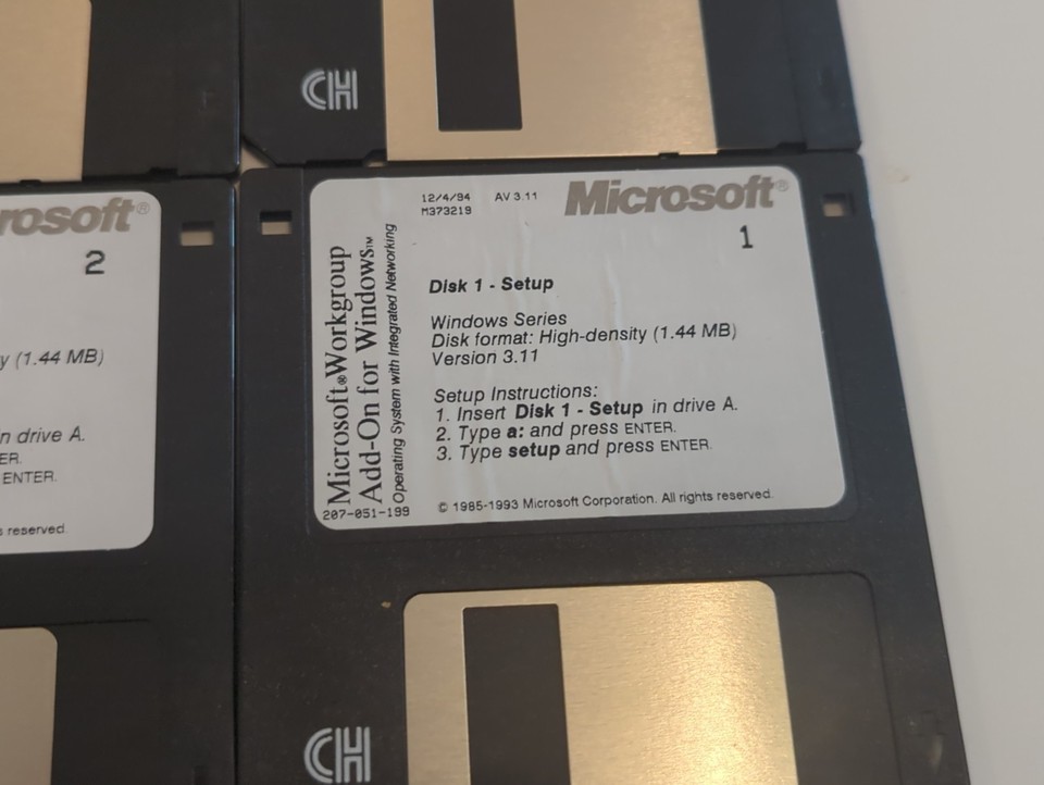 Microsoft Workgroup Add-On for Windows 3.1 Installation Floppy Disk Set ...