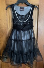 Girl's Black Silver Tulle Lace Tutu Dress Pearls Size 8 Formal Dress Up Costume