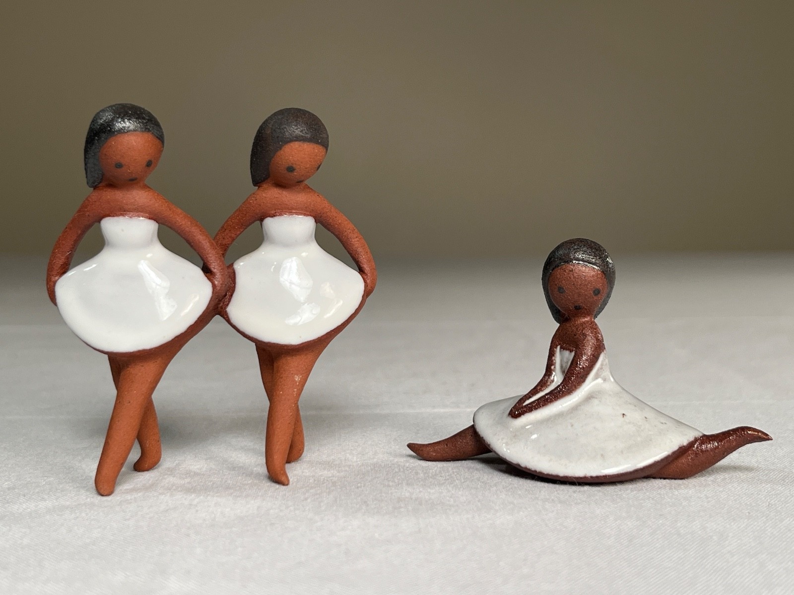 Vintage Edith of Danmark Pottery Terracotta Clay Redware Ballerina Figurines