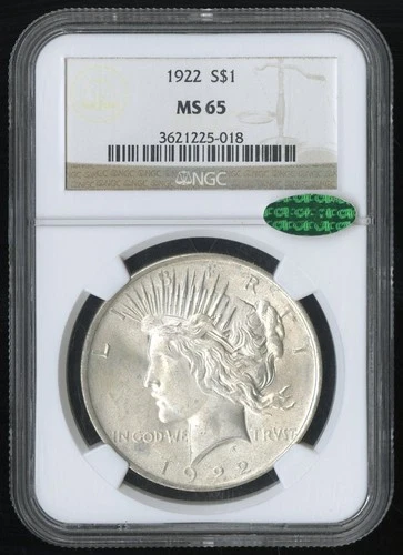 US Coin 1922 Peace Silver Dollar NGC MS65 CAC Blazing Luster NO RESERVE!