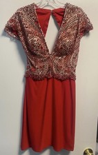 Sherri Hill 21208 Red Beaded Sequin Short Strappy Sleeve Prom Dress Size 6