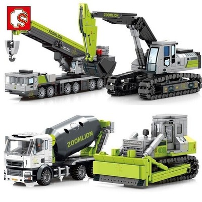 Engineering Mixer Crane Excavator Building Blocks Vehicle Model Bricks Toys