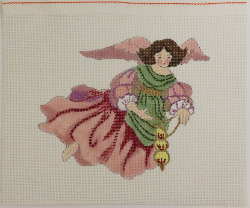 HANDPAINTED NEEDLEPOINT - Angel in Pink & Green (54)
