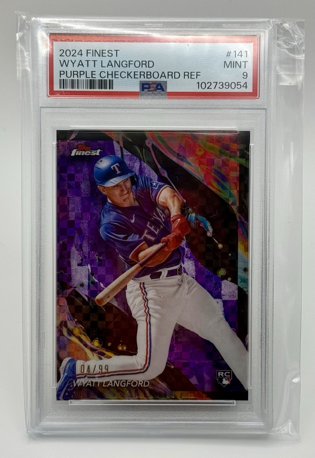 2024 Topps Finest Purple Checkerboard Refractor  #141 Wyatt Langford 1/99 PSA 9