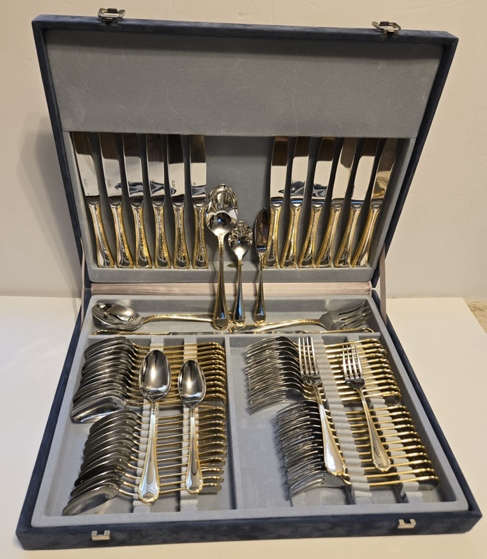 Yamazaki 68-Piece Gold Accent Flatware Service for 12 with extra serving spoons
