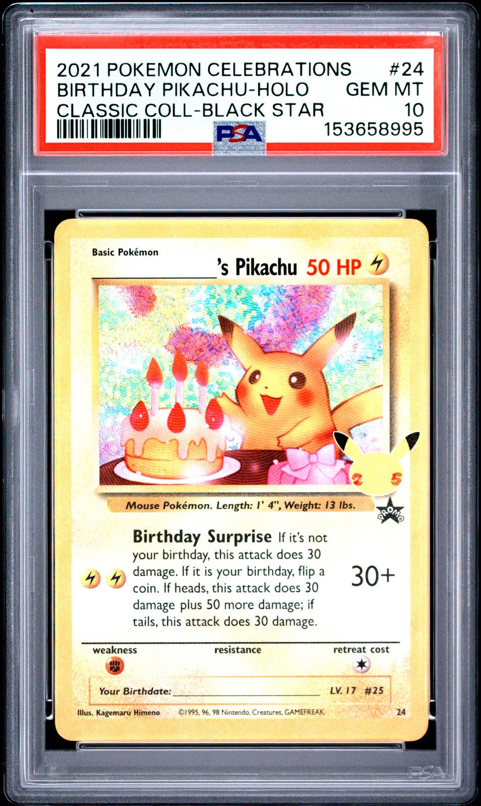 2021 POKEMON CELEBRATIONS CLASSIC COLLECTION #24 BIRTHDAY PIKACHU-HOLO PSA 10