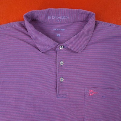 B. DRADDY Golf Men's XL Vin Stretch Polo Shirt Pink Blue Striped