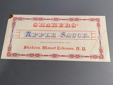 Original Antique SHAKER Apple Sauce Label Mt. Lebanon  10" Shakers Folk Art